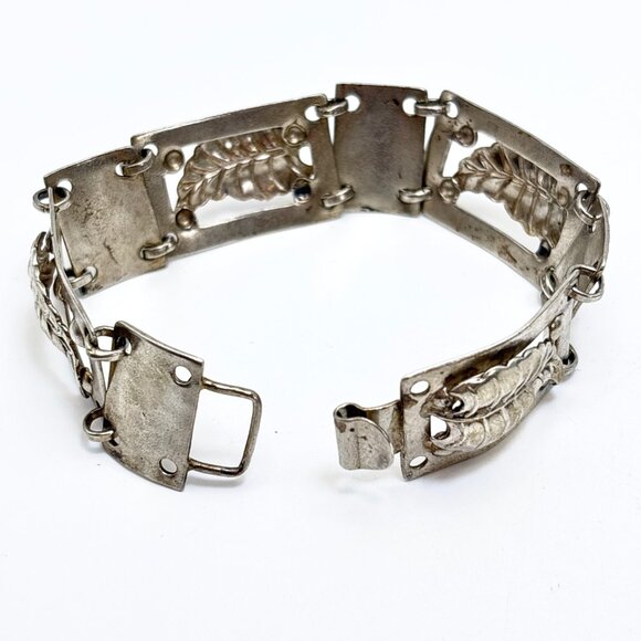 VTG Sterling Silver 925 Leaf Design Large Link Bracelet Size 7.25" Length - Picture 2 of 10